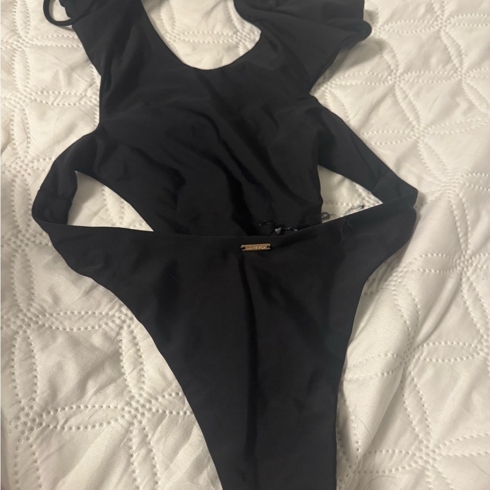 White Fox Boutique Black Cut-Out Bodysuit Swimwear